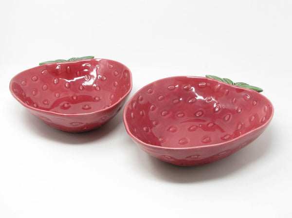 Vintage Cemar California Pottery Strawberry Large Serving Bowls - 2 Pieces