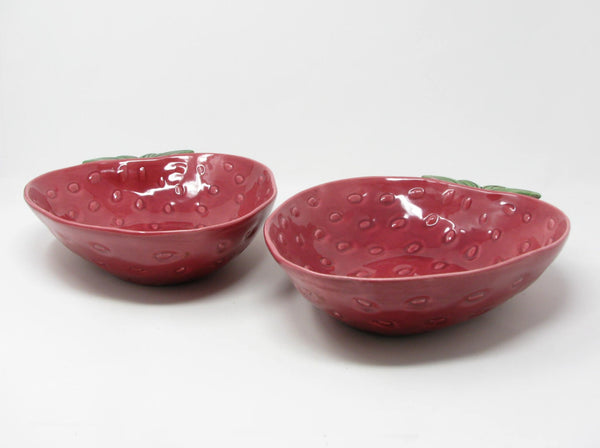 Vintage Cemar California Pottery Strawberry Large Serving Bowls - 2 Pieces