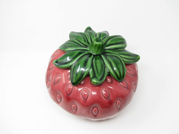 Vintage Cemar California Pottery Strawberry Lidded Cookie Jar or Canister