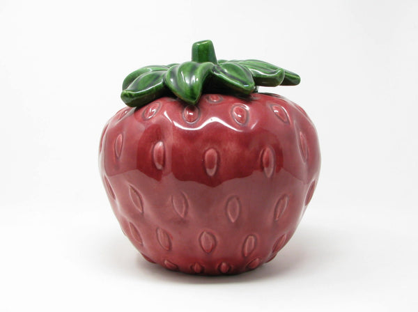 Vintage Cemar California Pottery Strawberry Lidded Cookie Jar or Canister