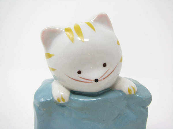 edgebrookhouse - Vintage Ceramic Kitty Cat in Bag Piggy Bank Figurine