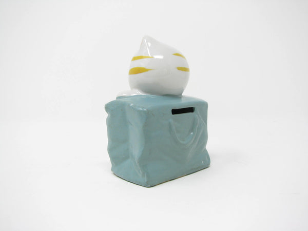 edgebrookhouse - Vintage Ceramic Kitty Cat in Bag Piggy Bank Figurine