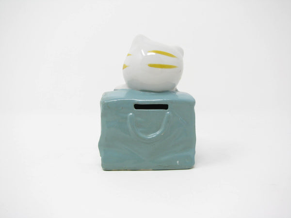edgebrookhouse - Vintage Ceramic Kitty Cat in Bag Piggy Bank Figurine