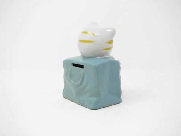 edgebrookhouse - Vintage Ceramic Kitty Cat in Bag Piggy Bank Figurine