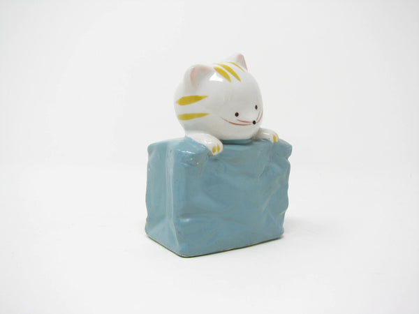 edgebrookhouse - Vintage Ceramic Kitty Cat in Bag Piggy Bank Figurine