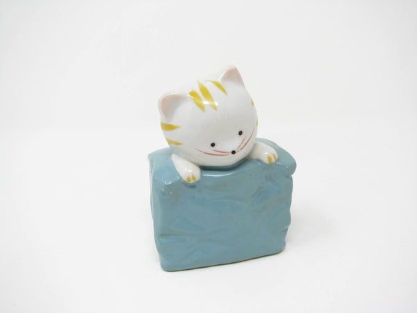edgebrookhouse - Vintage Ceramic Kitty Cat in Bag Piggy Bank Figurine