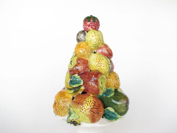 edgebrookhouse Vintage Ceramic Mixed Fruit Topiary with White Pedestal Base