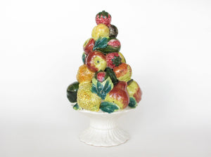 Vintage Ceramic Mixed Fruit Topiary with White Pedestal Base