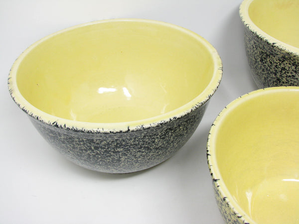 edgebrookhouse Vintage Nesting Mixing Bowls in Light Yellow with Navy Spatter - 3 Pieces