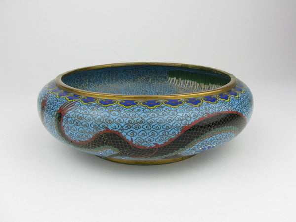Vintage Chinese Cloisonne Enamel Dish with Dragons Chasing the Pearl