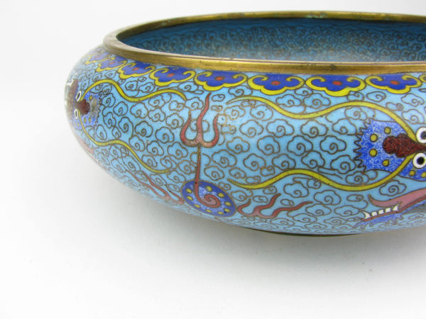 Vintage Chinese Cloisonne Enamel Dish with Dragons Chasing the Pearl