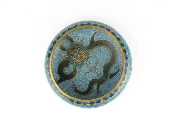 Vintage Chinese Cloisonne Enamel Dish with Dragons Chasing the Pearl