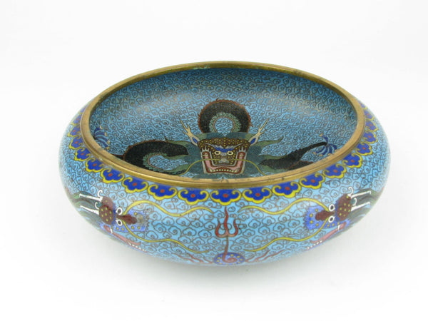 Vintage Chinese Cloisonne Enamel Dish with Dragons Chasing the Pearl