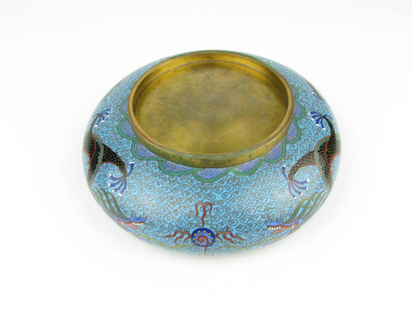 Vintage Chinese Cloisonne Enamel Dish with Dragons Chasing the Pearl
