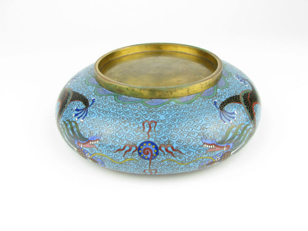 Vintage Chinese Cloisonne Enamel Dish with Dragons Chasing the Pearl