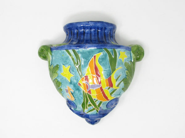 edgebrookhouse - Vintage Terracotta Clay Wall Pocket with Mosaic Style Fish Pattern