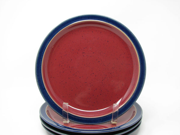 Vintage Denby England Harlequin Red & Blue Pottery Salad Plates - 4 Pieces