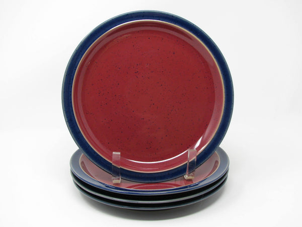 Vintage Denby England Harlequin Red & Blue Pottery Salad Plates - 4 Pieces