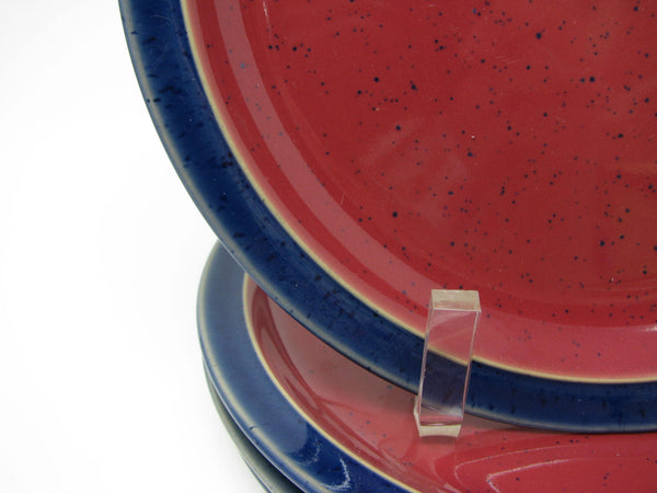 Vintage Denby England Harlequin Red & Blue Pottery Salad Plates - 4 Pieces