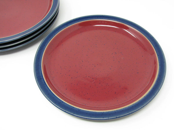 Vintage Denby England Harlequin Red & Blue Pottery Salad Plates - 4 Pieces