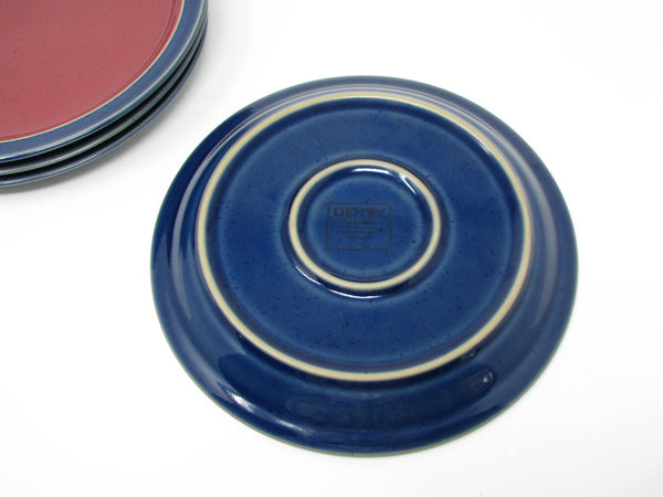 Vintage Denby England Harlequin Red & Blue Pottery Salad Plates - 4 Pieces