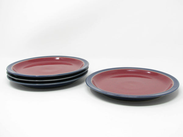 Vintage Denby England Harlequin Red & Blue Pottery Salad Plates - 4 Pieces