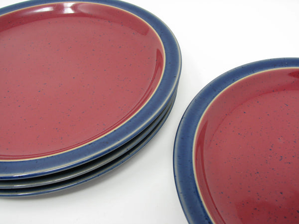 Vintage Denby England Harlequin Red & Blue Pottery Salad Plates - 4 Pieces