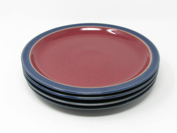 Vintage Denby England Harlequin Red & Blue Pottery Salad Plates - 4 Pieces