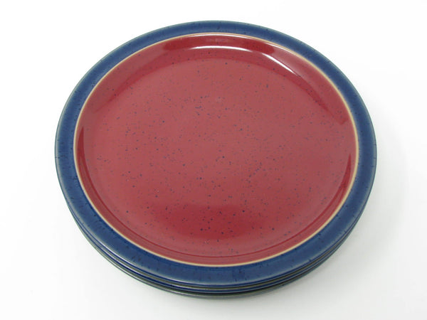 Vintage Denby England Harlequin Red & Blue Pottery Salad Plates - 4 Pieces