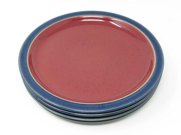 Vintage Denby England Harlequin Red & Blue Pottery Salad Plates - 4 Pieces