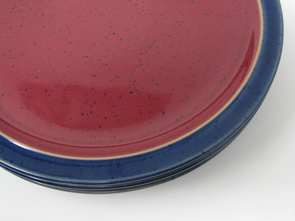 Vintage Denby England Harlequin Red & Blue Pottery Salad Plates - 4 Pieces