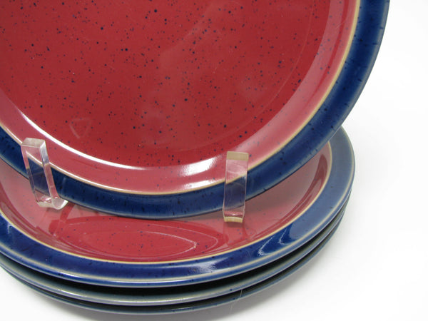 Vintage Denby England Harlequin Red & Blue Pottery Salad Plates - 4 Pieces