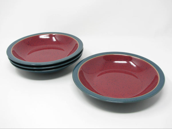 Vintage Denby England Harlequin Red & Green Pottery Bowls - 4 Pieces