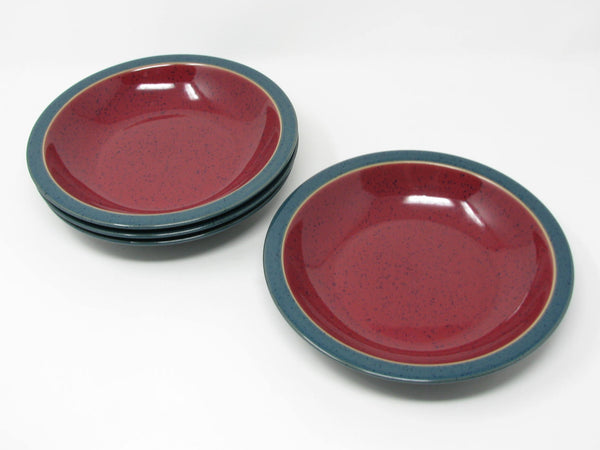 Vintage Denby England Harlequin Red & Green Pottery Bowls - 4 Pieces