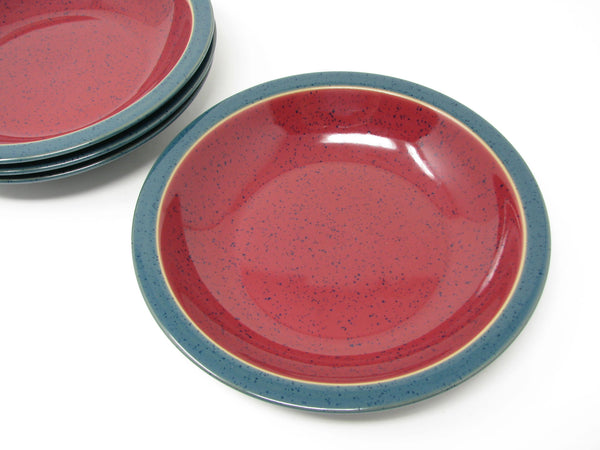 Vintage Denby England Harlequin Red & Green Pottery Bowls - 4 Pieces