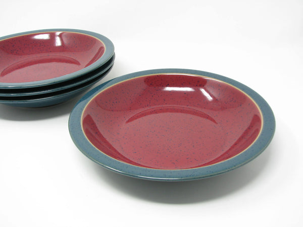 Vintage Denby England Harlequin Red & Green Pottery Bowls - 4 Pieces