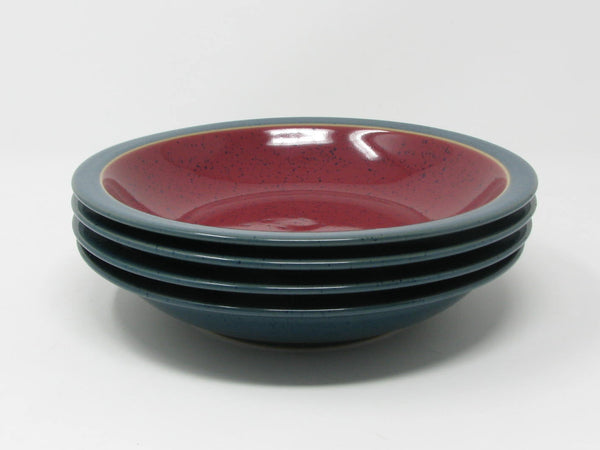 Vintage Denby England Harlequin Red & Green Pottery Bowls - 4 Pieces
