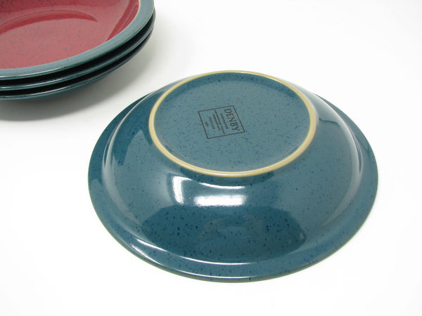 Vintage Denby England Harlequin Red & Green Pottery Bowls - 4 Pieces