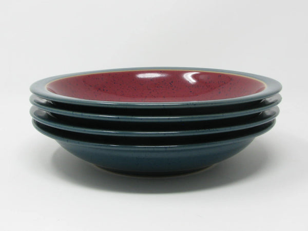 Vintage Denby England Harlequin Red & Green Pottery Bowls - 4 Pieces