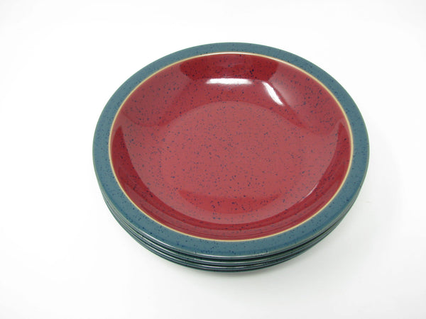 Vintage Denby England Harlequin Red & Green Pottery Bowls - 4 Pieces