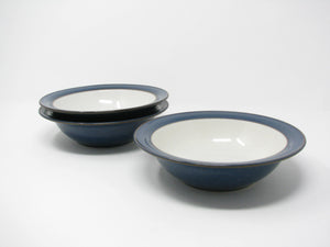 Vintage Denby Off-White with Blue Stoneware Bowls - 3 Pieces