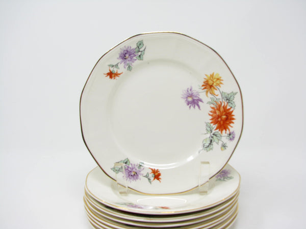 edgebrookhouse Vintage Early 20th Century Atlas Globe China Co Cambridge Ivory Floral Salad Plates with Gold Trim - 8 Pieces