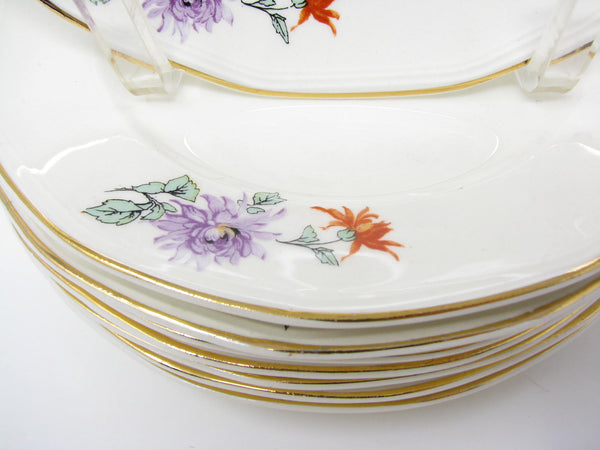 edgebrookhouse Vintage Early 20th Century Atlas Globe China Co Cambridge Ivory Floral Salad Plates with Gold Trim - 8 Pieces