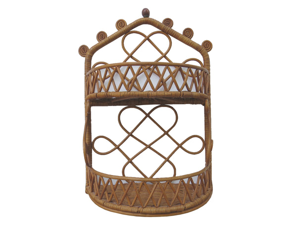 edgebrookhouse - Vintage Early 20th Century Rattan Wall Hanging Shelf With Fiddlehead Accents Attributed to Heywood Bros
