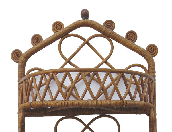 edgebrookhouse - Vintage Early 20th Century Rattan Wall Hanging Shelf With Fiddlehead Accents Attributed to Heywood Bros