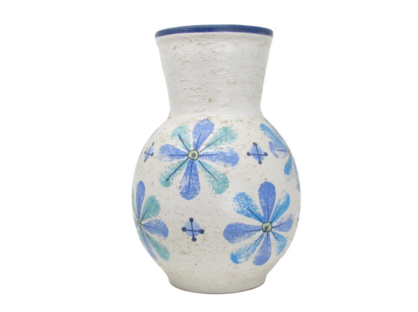 Vintage Extra Large Aldo Londi for Bitossi Italian Pottery Vase with Blue Purple Flowers