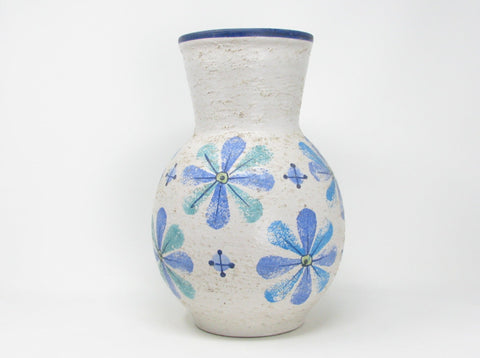 Vintage Extra Large Aldo Londi for Bitossi Italian Pottery Vase with Blue Purple Flowers