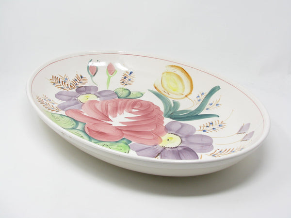Vintage Extra Large Ceramic Serving Dish Platter Bowl with Hand-Painted Nove Rose Floral Design