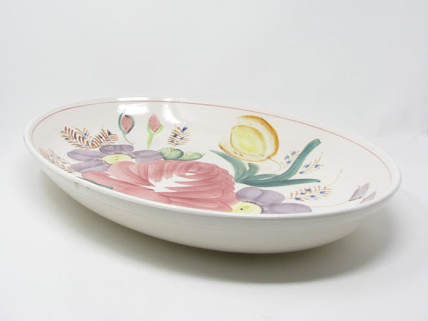 Vintage Extra Large Ceramic Serving Dish Platter Bowl with Hand-Painted Nove Rose Floral Design