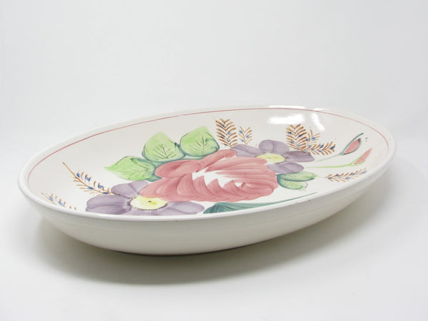 Vintage Extra Large Ceramic Serving Dish Platter Bowl with Hand-Painted Nove Rose Floral Design